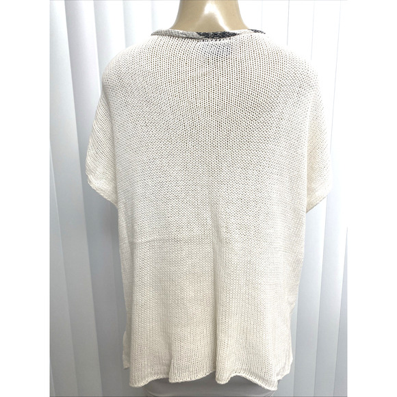 Wooden Ships Sweater Floral Print Gray White Round Neck Relaxed Short Sleeve M L - Picture 2 of 6